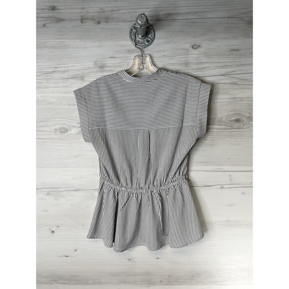 Monteau Los Angeles Shirt Womens Small Black White Striped Peplum V-Neck Casual - Picture 10 of 10